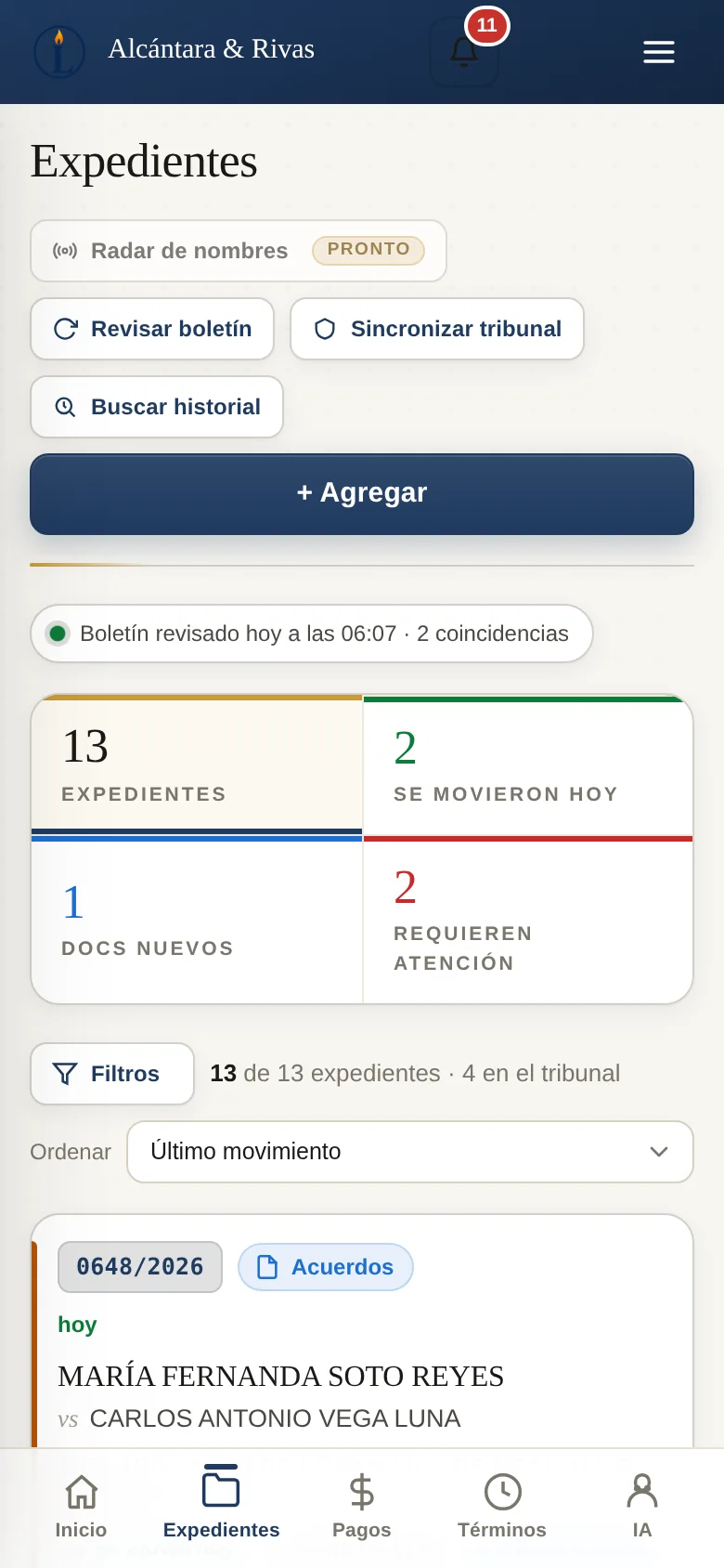 Cartera de expedientes en el celular