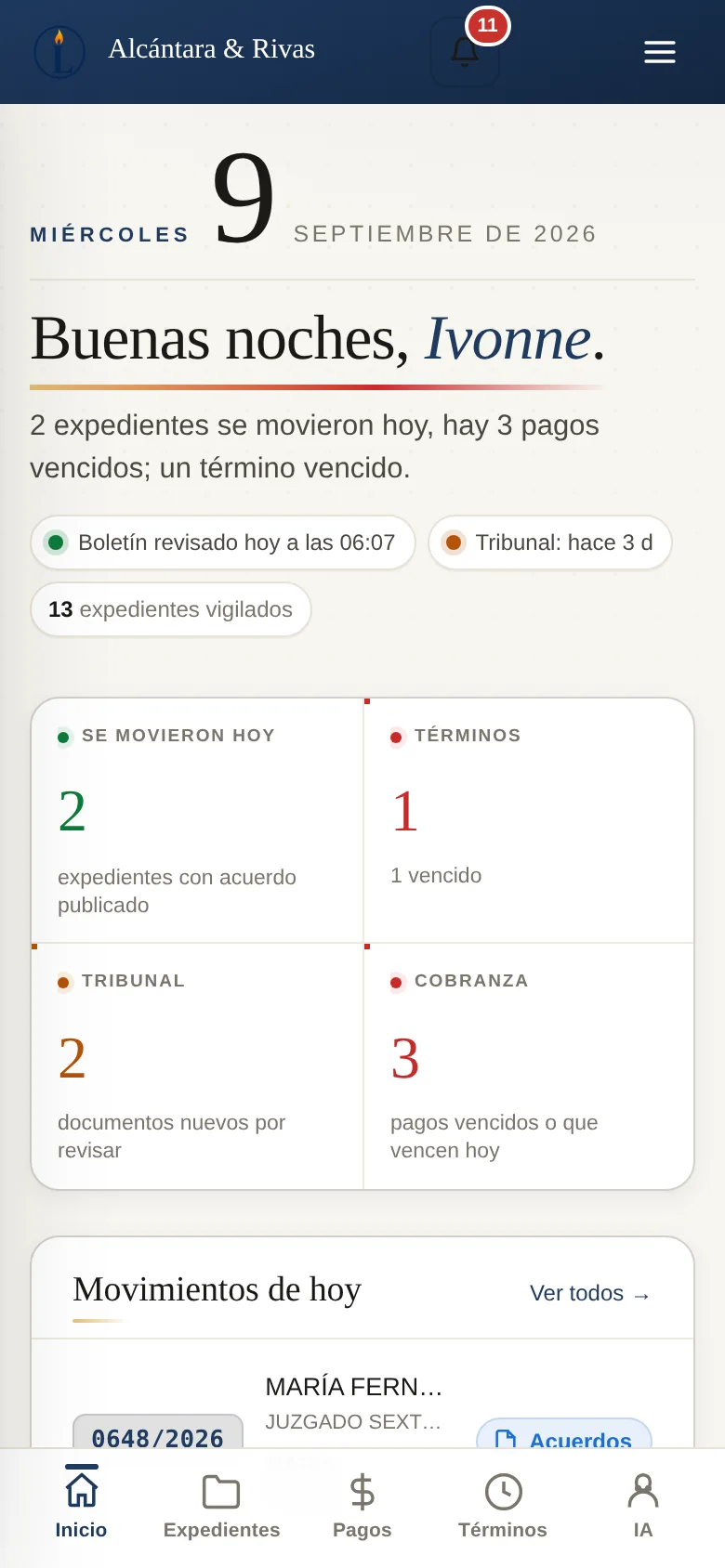 Inicio de Lexvela en el celular